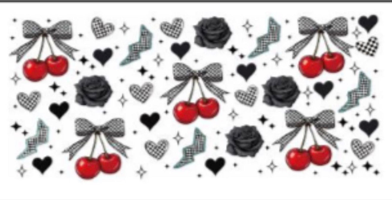 Cherries - bows - checkered